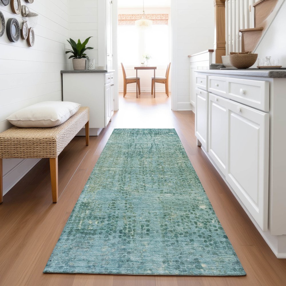 Machine Washable Indoor/Outdoor Chantille ACN2088 Teal 2'3" x 7'6" Runner Rug. Picture 5