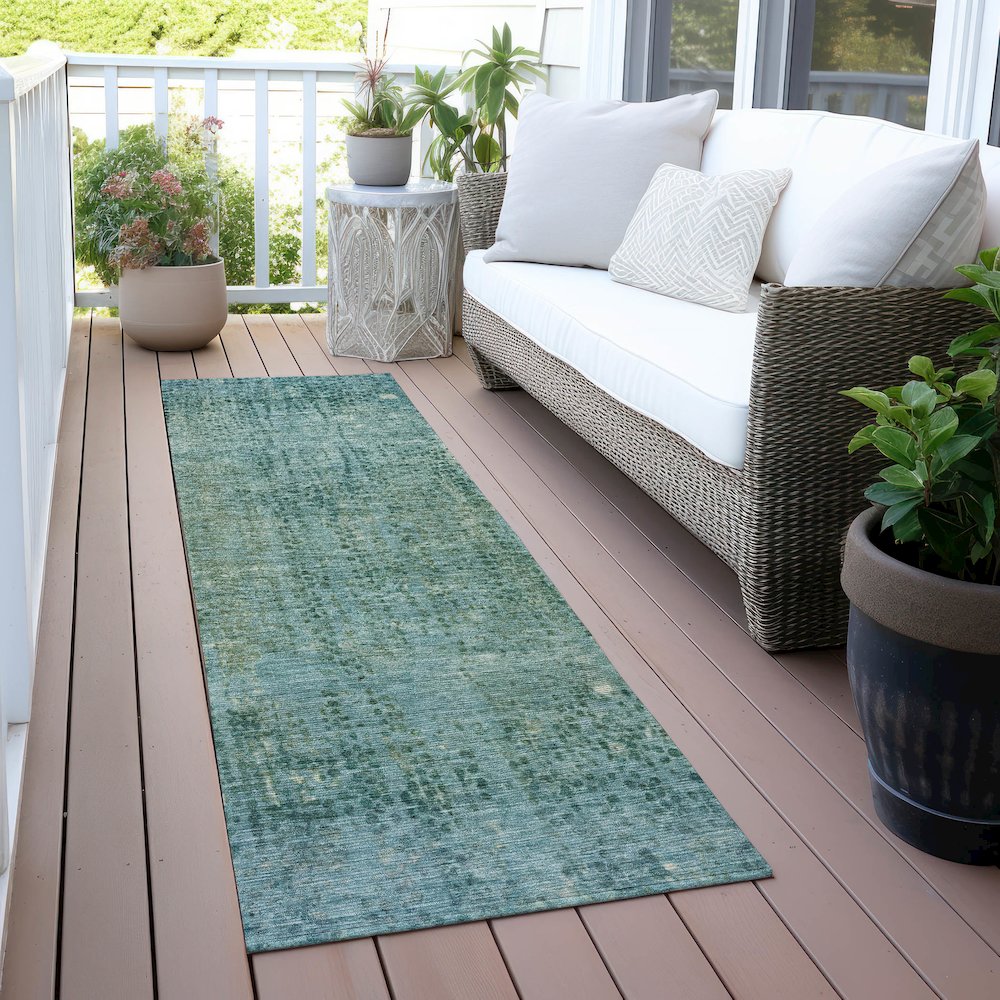 Machine Washable Indoor/Outdoor Chantille ACN2088 Teal 2'3" x 7'6" Runner Rug. Picture 6