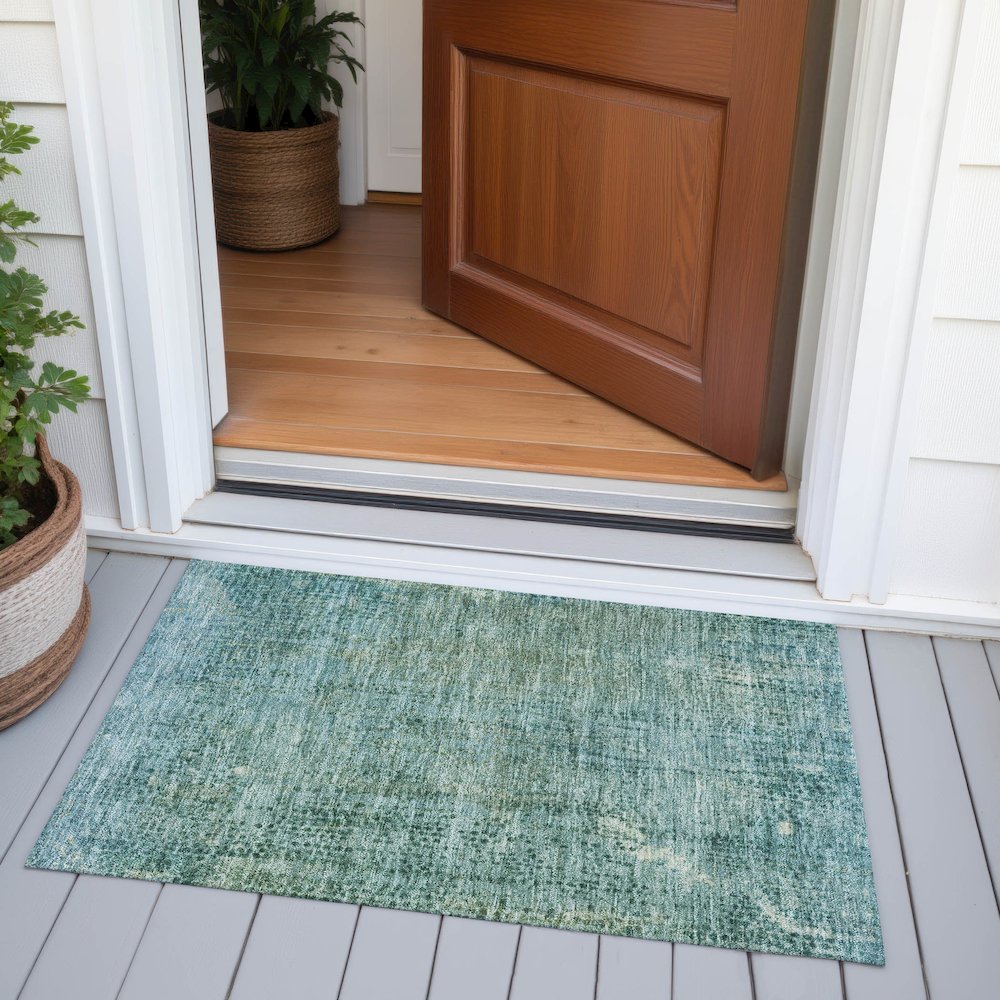 Machine Washable Indoor/Outdoor Chantille ACN2088 Teal 1'8" x 2'6" Rug. Picture 6