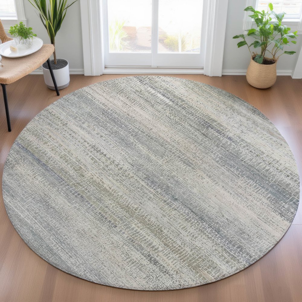 Machine Washable Indoor/Outdoor Chantille ACN2089 Linen 8' x 8' Round Rug. Picture 5