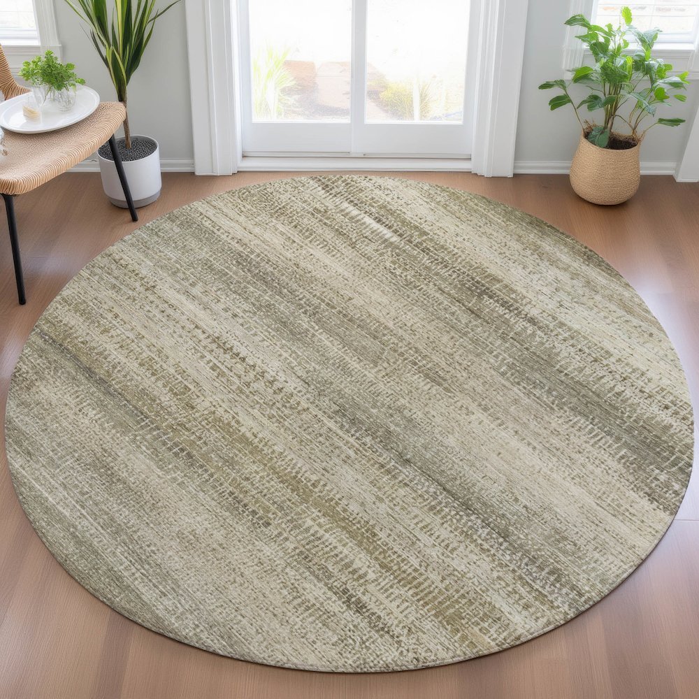 Machine Washable Indoor/Outdoor Chantille ACN2089 Taupe 8' x 8' Round Rug. Picture 5