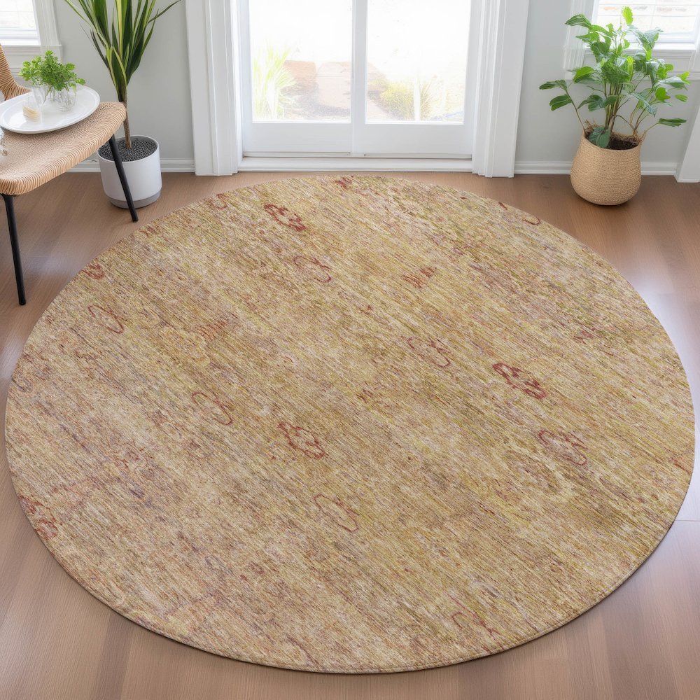 Machine Washable Indoor/Outdoor Chantille ACN2090 Coral 8' x 8' Round Rug. Picture 5