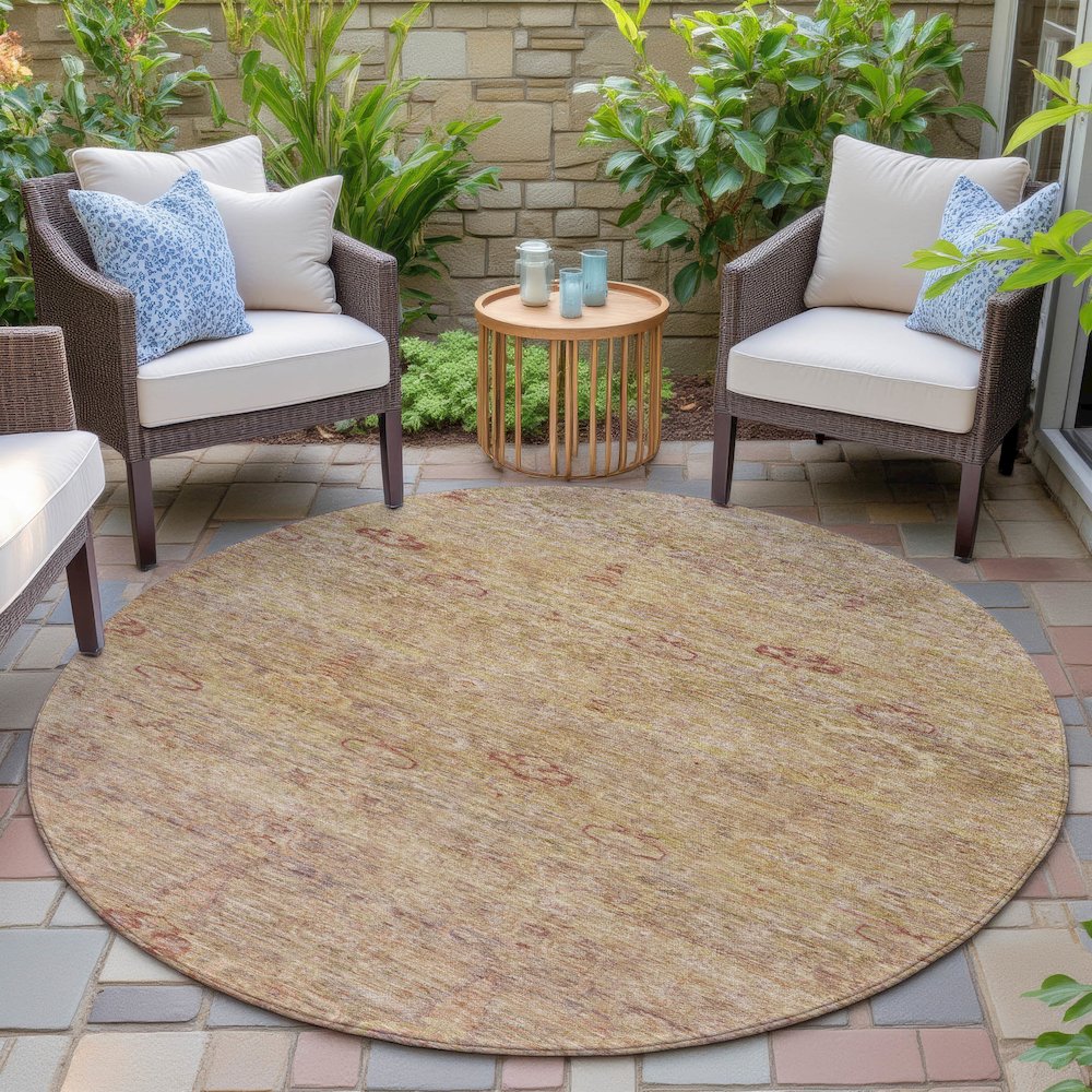 Machine Washable Indoor/Outdoor Chantille ACN2090 Coral 8' x 8' Round Rug. Picture 6