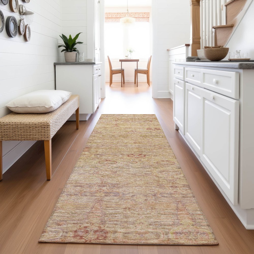 Machine Washable Indoor/Outdoor Chantille ACN2090 Coral 2'3" x 7'6" Runner Rug. Picture 5