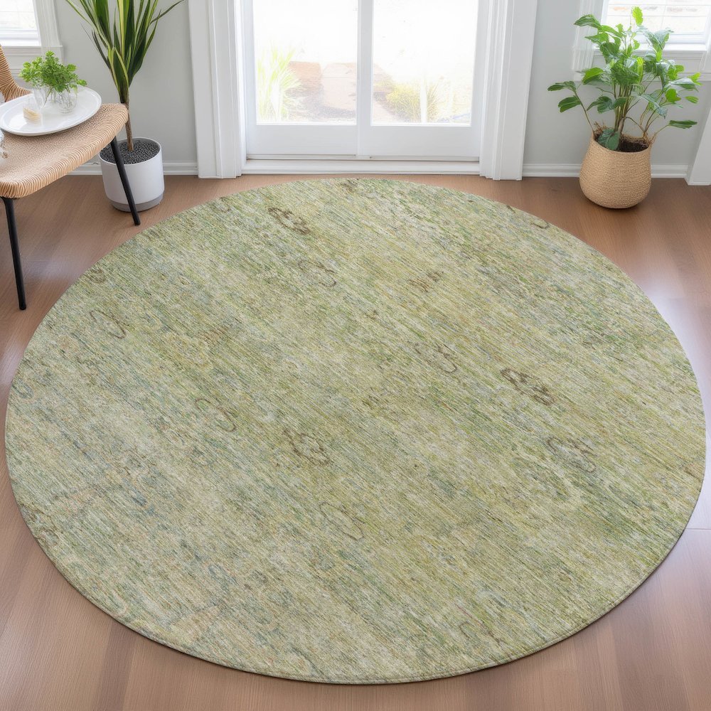 Machine Washable Indoor/Outdoor Chantille ACN2090 Green 8' x 8' Round Rug. Picture 5