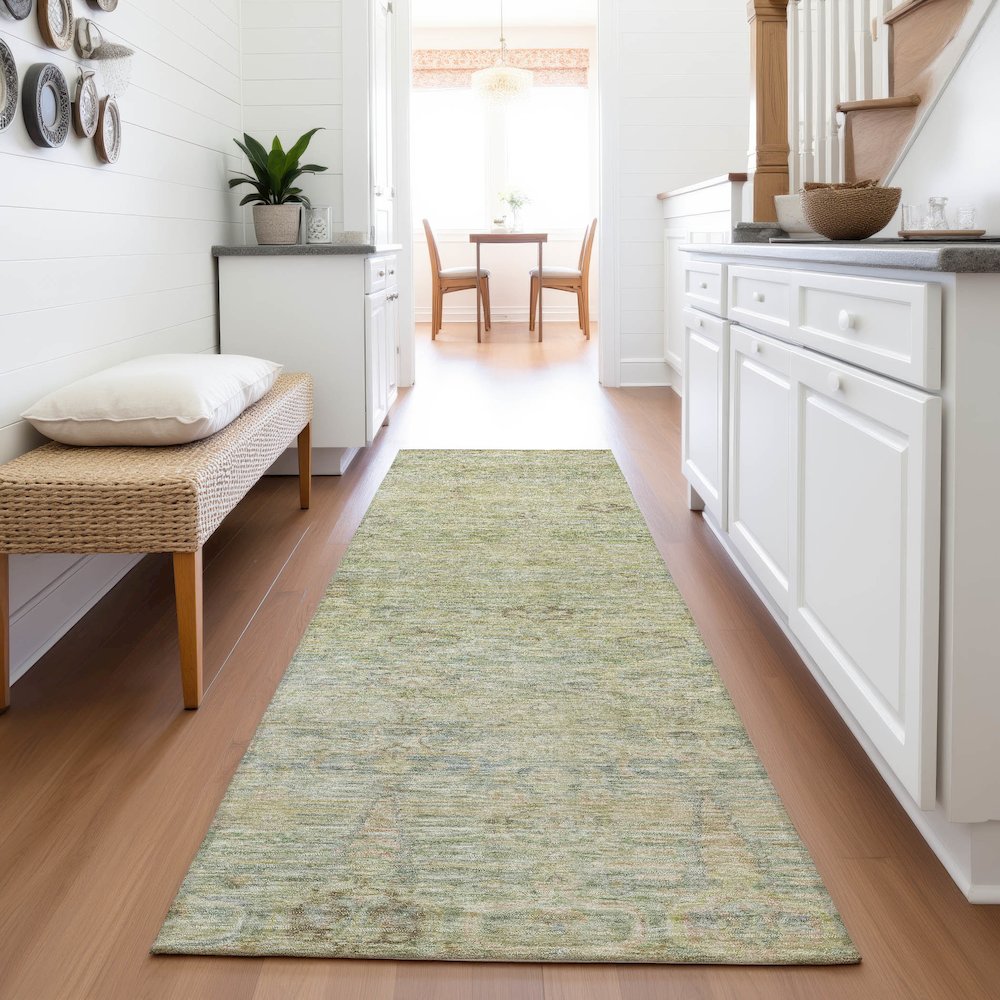 Machine Washable Indoor/Outdoor Chantille ACN2090 Green 2'3" x 7'6" Runner Rug. Picture 5