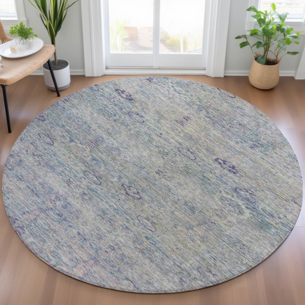 Machine Washable Indoor/Outdoor Chantille ACN2090 Plum 8' x 8' Round Rug. Picture 5