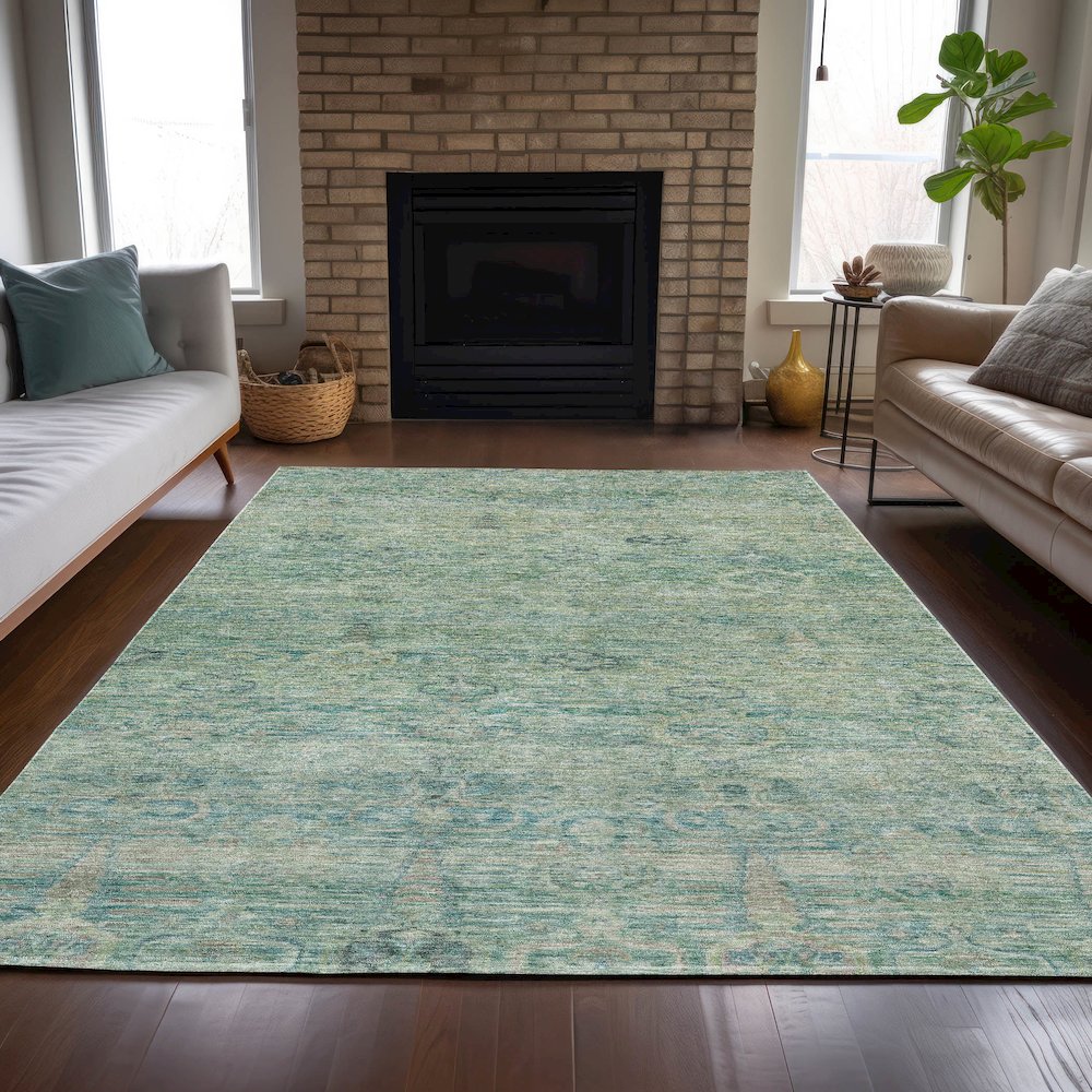 Machine Washable Indoor/Outdoor Chantille ACN2090 Teal 2'6" x 3'10" Rug. Picture 6