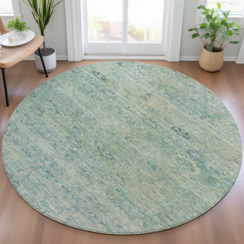 Machine Washable Indoor/Outdoor Chantille ACN2090 Teal 8' x 8' Round Rug. Picture 5