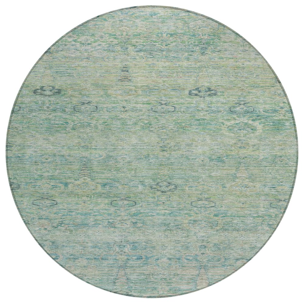 Machine Washable Indoor/Outdoor Chantille ACN2090 Teal 8' x 8' Round Rug. Picture 1