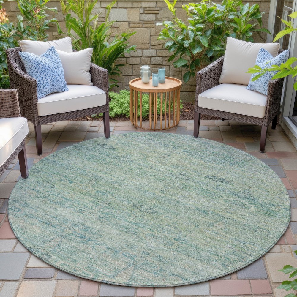 Machine Washable Indoor/Outdoor Chantille ACN2090 Teal 8' x 8' Round Rug. Picture 6