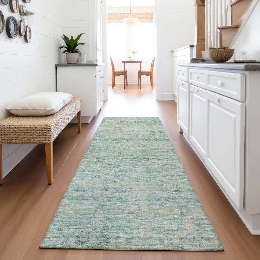 Machine Washable Indoor/Outdoor Chantille ACN2090 Teal 2'3" x 7'6" Runner Rug. Picture 5