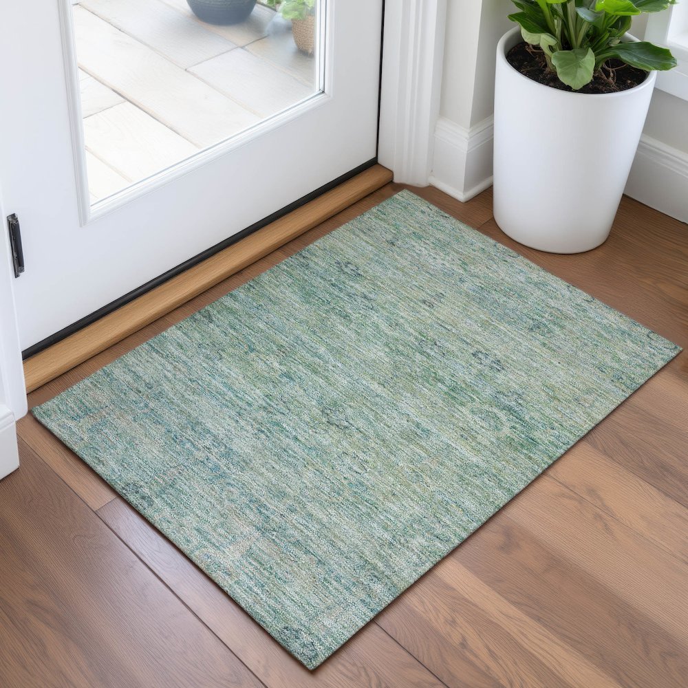 Machine Washable Indoor/Outdoor Chantille ACN2090 Teal 1'8" x 2'6" Rug. Picture 5