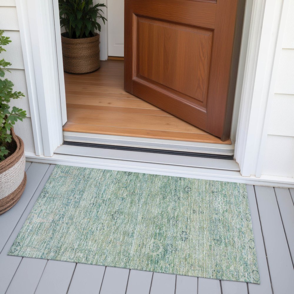 Machine Washable Indoor/Outdoor Chantille ACN2090 Teal 1'8" x 2'6" Rug. Picture 6