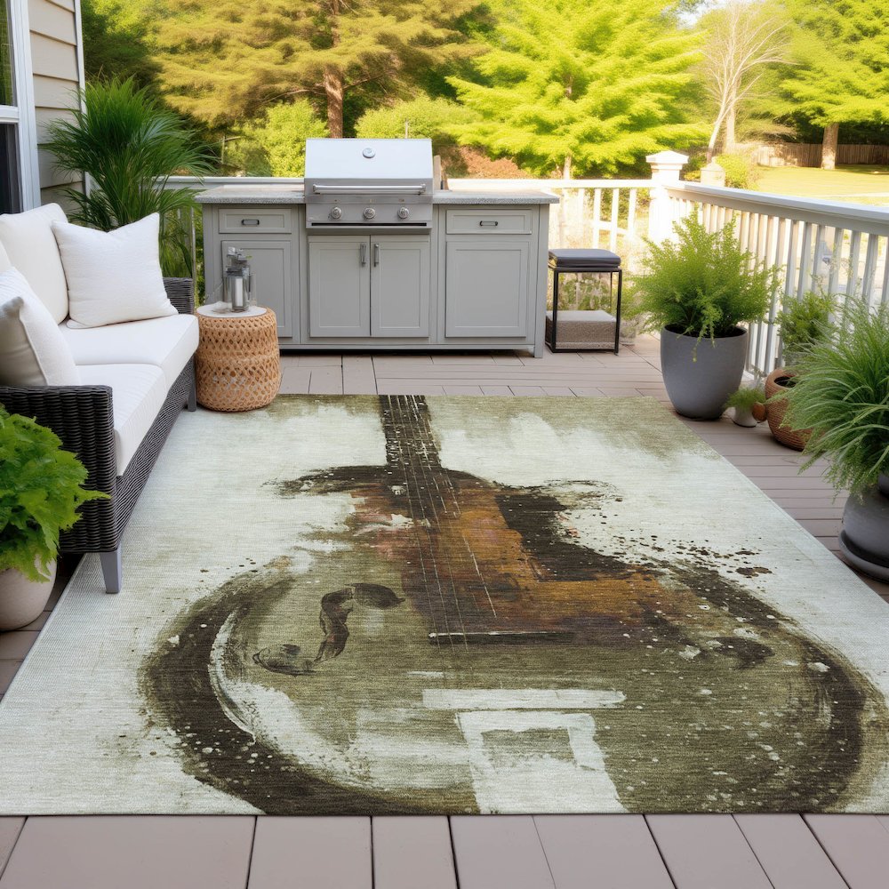 Machine Washable Indoor/Outdoor Chantille ACN2091 Brown 2'6" x 3'10" Rug. Picture 7