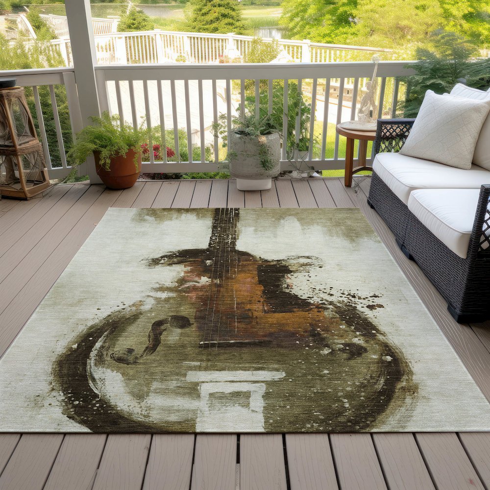 Machine Washable Indoor/Outdoor Chantille ACN2091 Brown 2'6" x 3'10" Rug. Picture 8