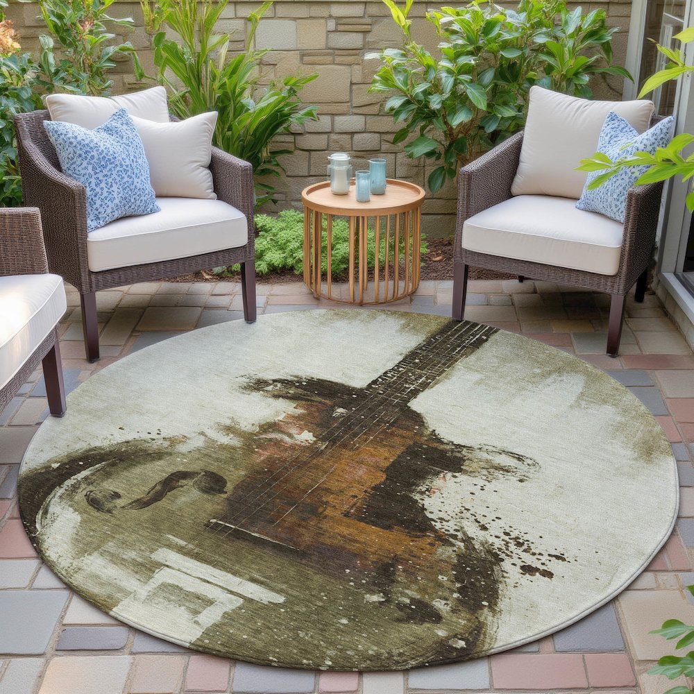 Machine Washable Indoor/Outdoor Chantille ACN2091 Brown 8' x 8' Round Rug. Picture 6