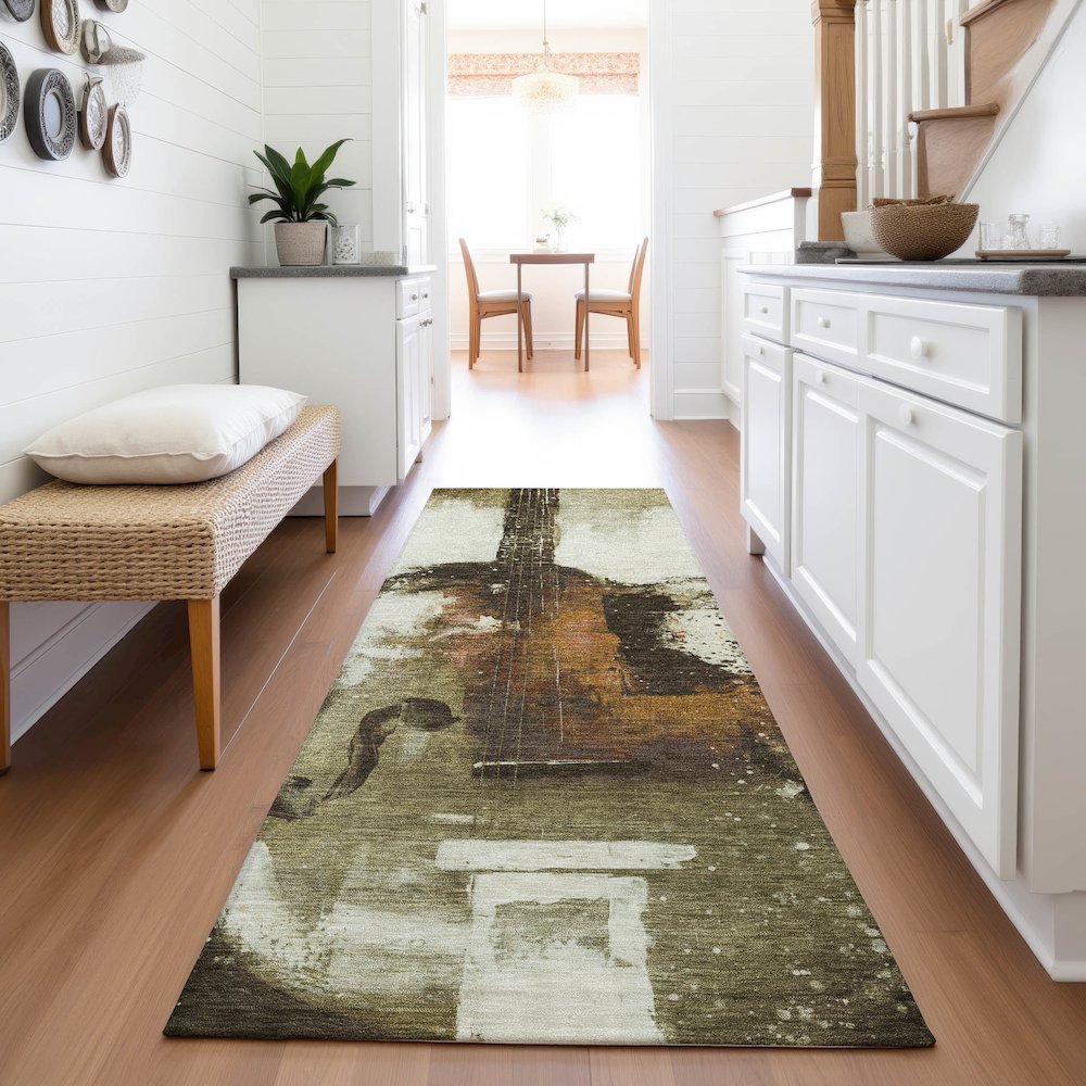Machine Washable Indoor/Outdoor Chantille ACN2091 Brown 2'3" x 7'6" Runner Rug. Picture 5
