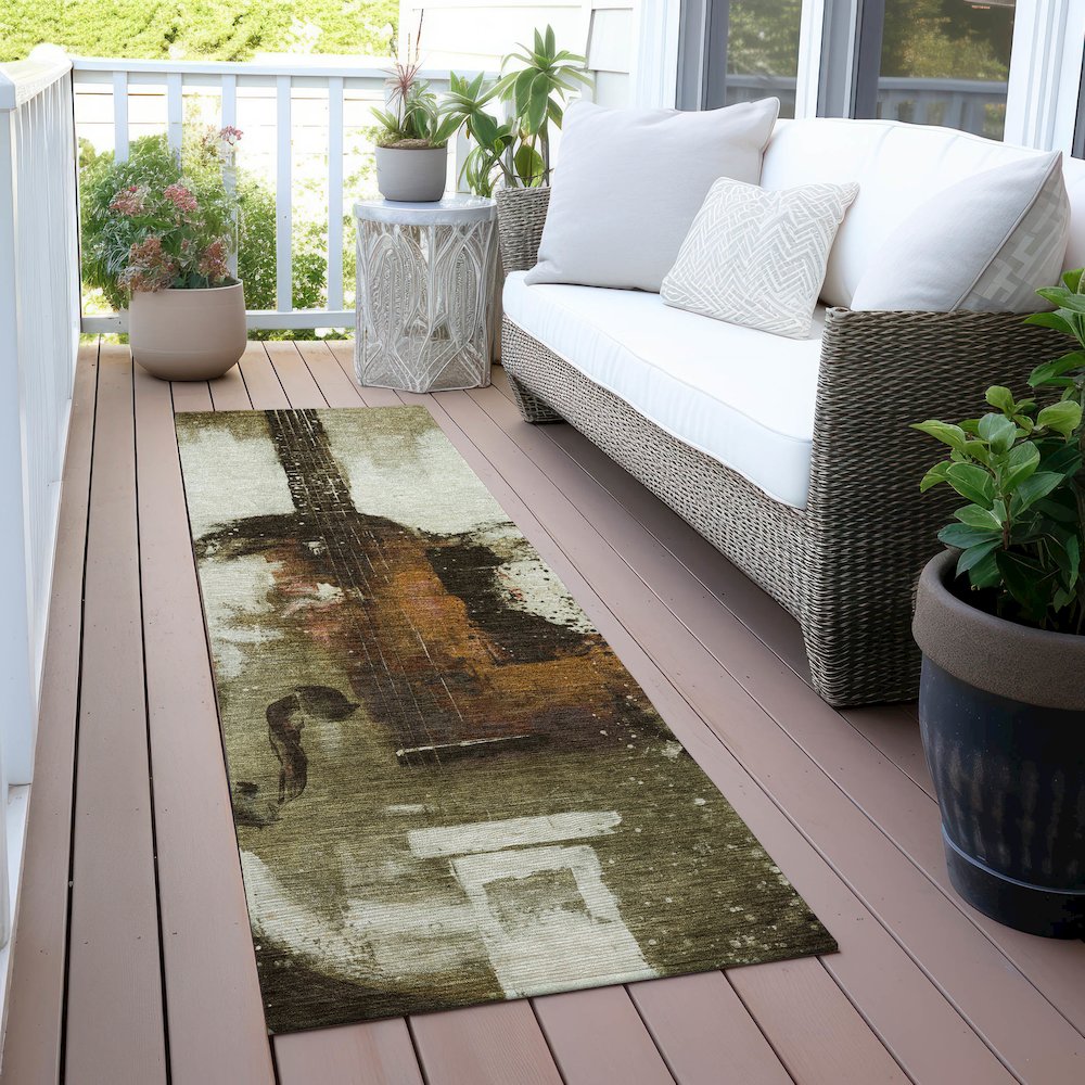 Machine Washable Indoor/Outdoor Chantille ACN2091 Brown 2'3" x 7'6" Runner Rug. Picture 6