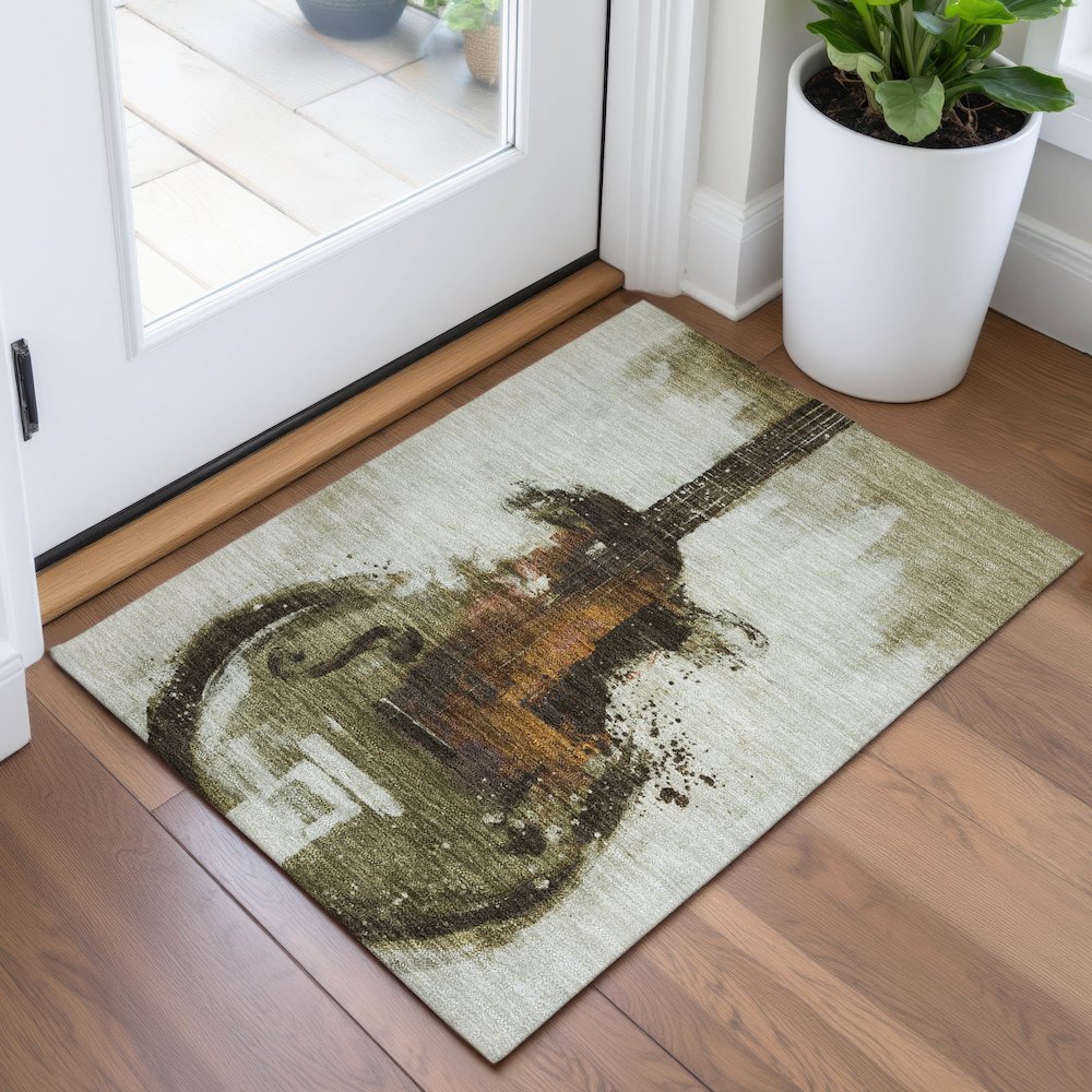 Machine Washable Indoor/Outdoor Chantille ACN2091 Brown 1'8" x 2'6" Rug. Picture 5