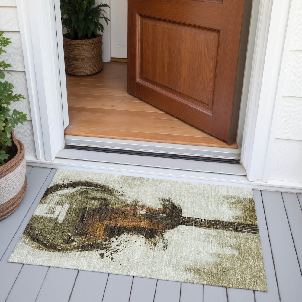 Machine Washable Indoor/Outdoor Chantille ACN2091 Brown 1'8" x 2'6" Rug. Picture 6
