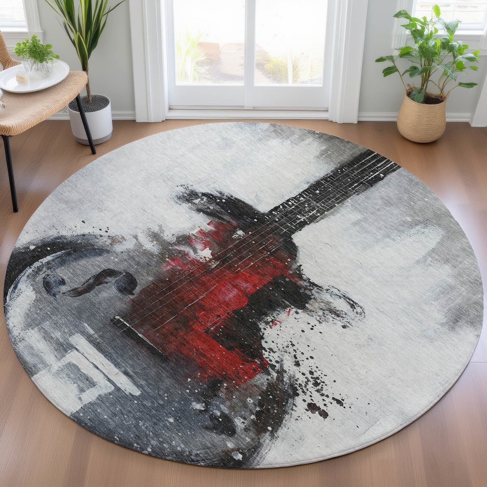 Machine Washable Indoor/Outdoor Chantille ACN2091 Gray 8' x 8' Round Rug. Picture 5