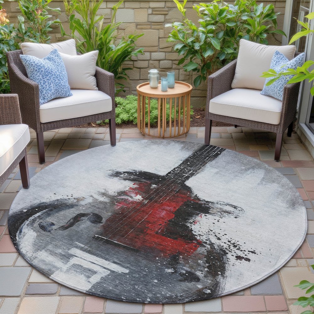 Machine Washable Indoor/Outdoor Chantille ACN2091 Gray 8' x 8' Round Rug. Picture 6