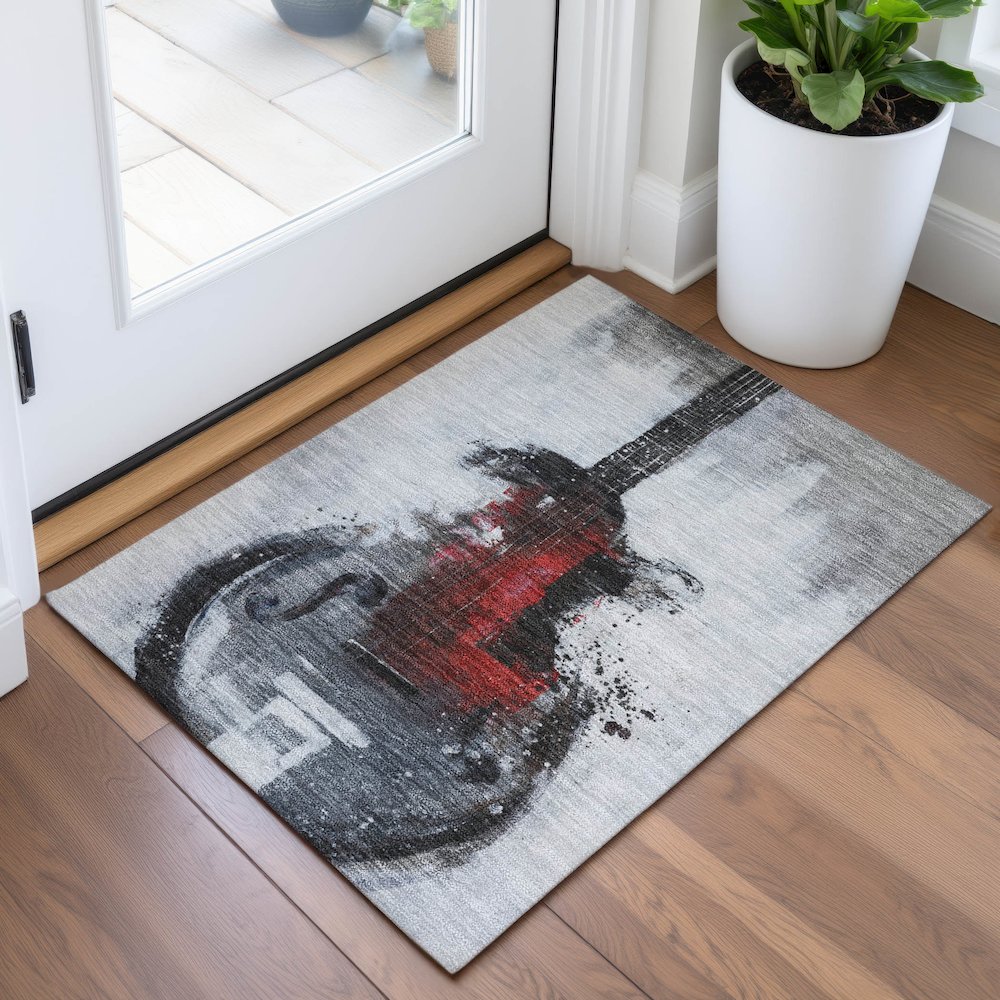 Machine Washable Indoor/Outdoor Chantille ACN2091 Gray 1'8" x 2'6" Rug. Picture 5