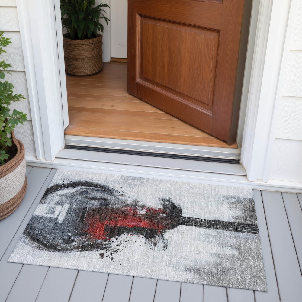 Machine Washable Indoor/Outdoor Chantille ACN2091 Gray 1'8" x 2'6" Rug. Picture 6