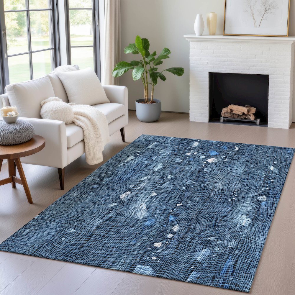 Machine Washable Indoor/Outdoor Chantille ACN2092 Blue 2'6" x 3'10" Rug. Picture 5
