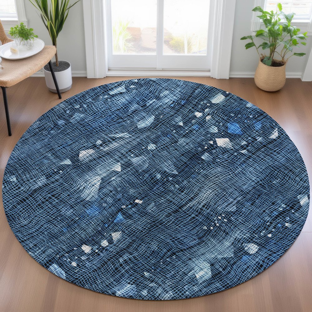Machine Washable Indoor/Outdoor Chantille ACN2092 Blue 8' x 8' Round Rug. Picture 5
