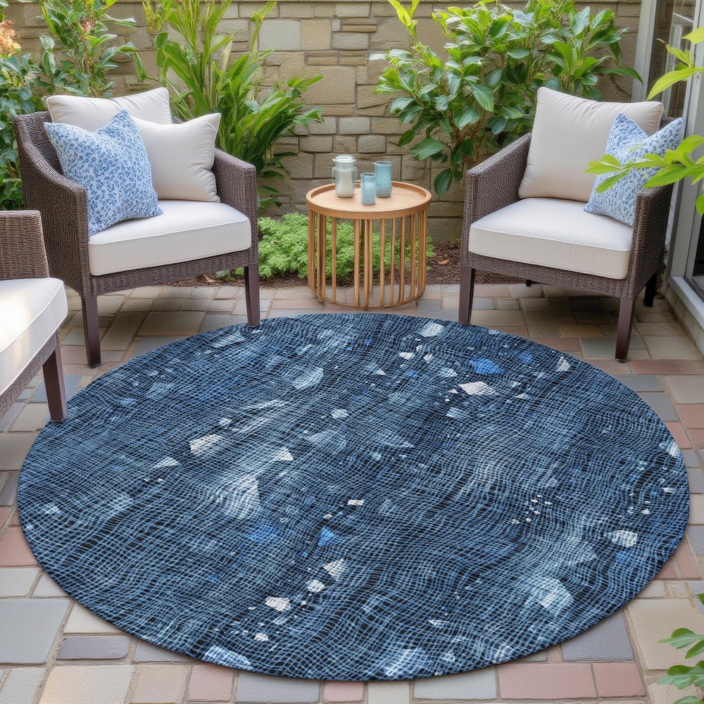 Machine Washable Indoor/Outdoor Chantille ACN2092 Blue 8' x 8' Round Rug. Picture 6