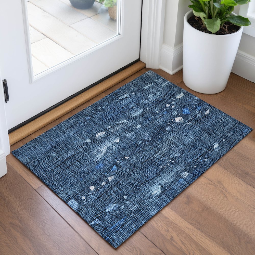 Machine Washable Indoor/Outdoor Chantille ACN2092 Blue 1'8" x 2'6" Rug. Picture 5