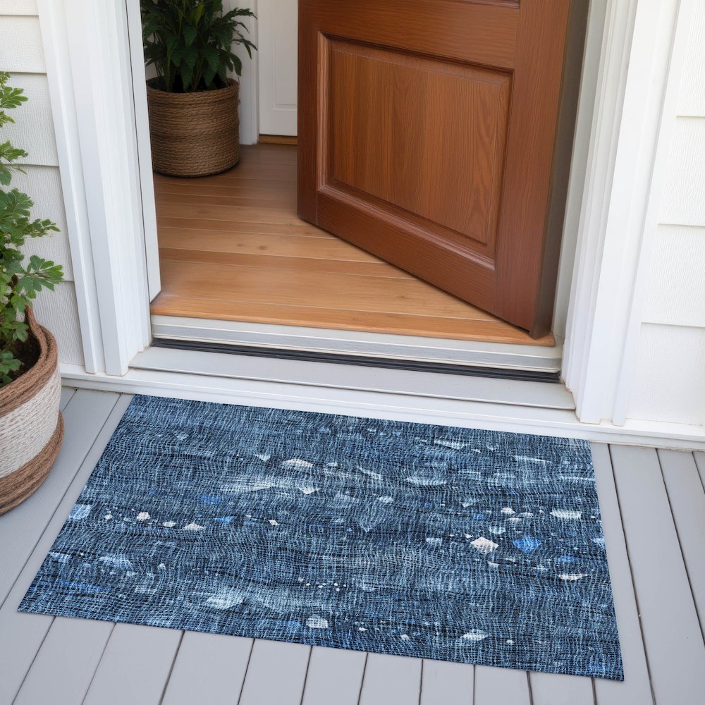 Machine Washable Indoor/Outdoor Chantille ACN2092 Blue 1'8" x 2'6" Rug. Picture 6
