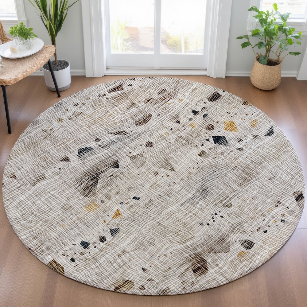 Machine Washable Indoor/Outdoor Chantille ACN2092 Linen 8' x 8' Round Rug. Picture 5