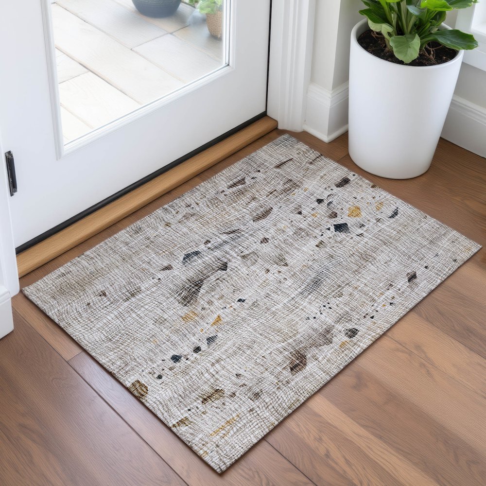 Machine Washable Indoor/Outdoor Chantille ACN2092 Linen 1'8" x 2'6" Rug. Picture 5