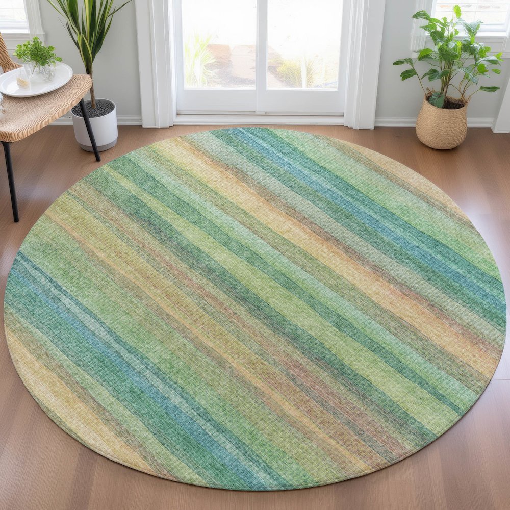 Machine Washable Indoor/Outdoor Chantille ACN2093 Aloe 8' x 8' Round Rug. Picture 5