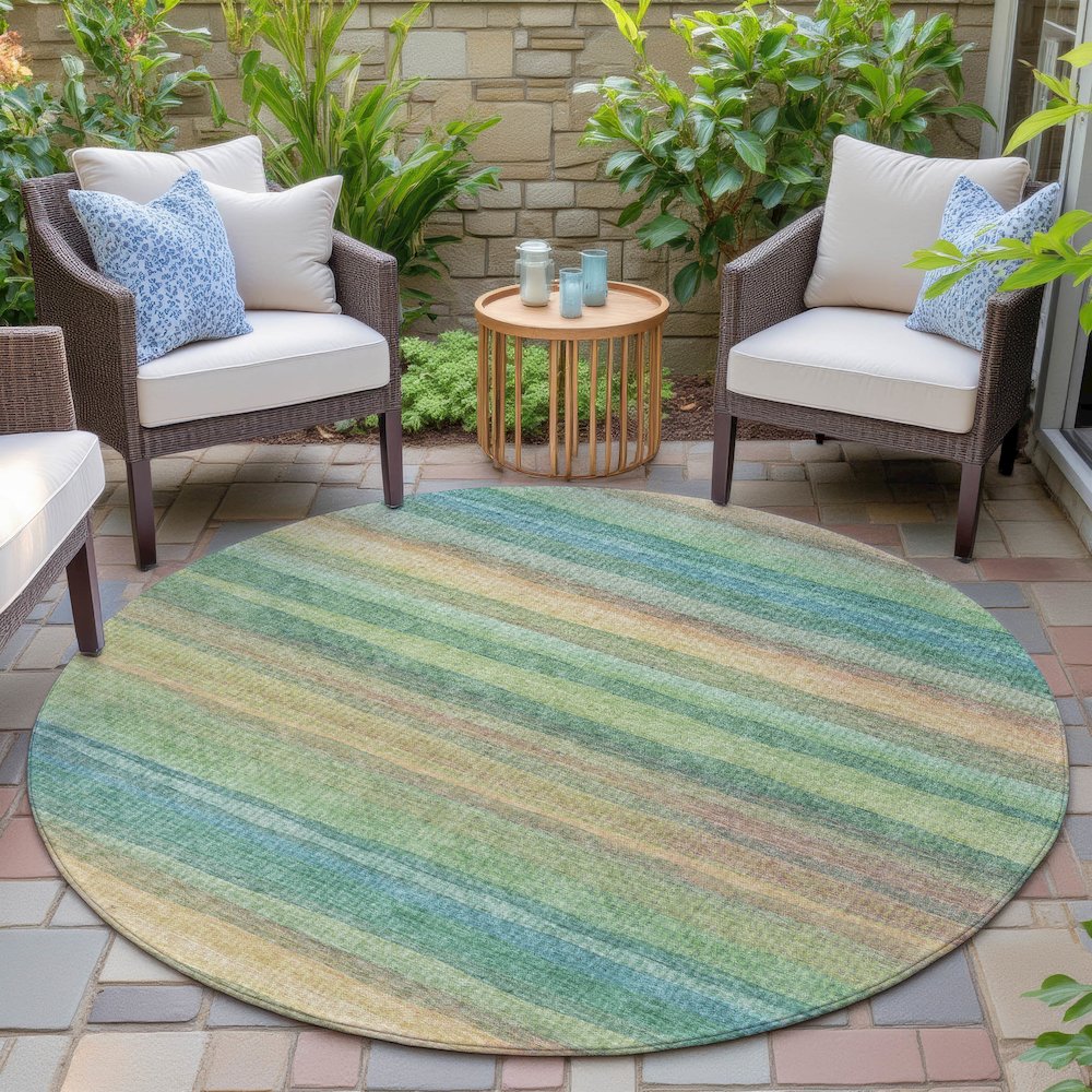 Machine Washable Indoor/Outdoor Chantille ACN2093 Aloe 8' x 8' Round Rug. Picture 6