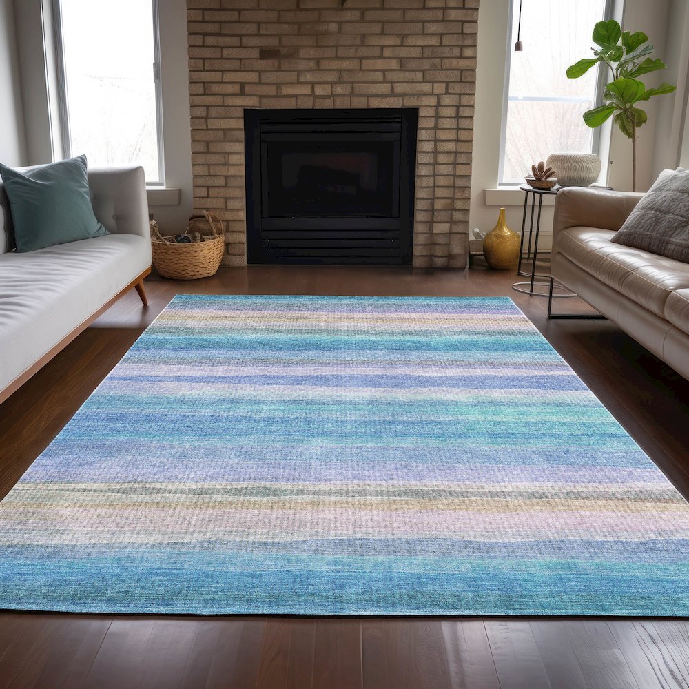 Machine Washable Indoor/Outdoor Chantille ACN2093 Aqua 2'6" x 3'10" Rug. Picture 6