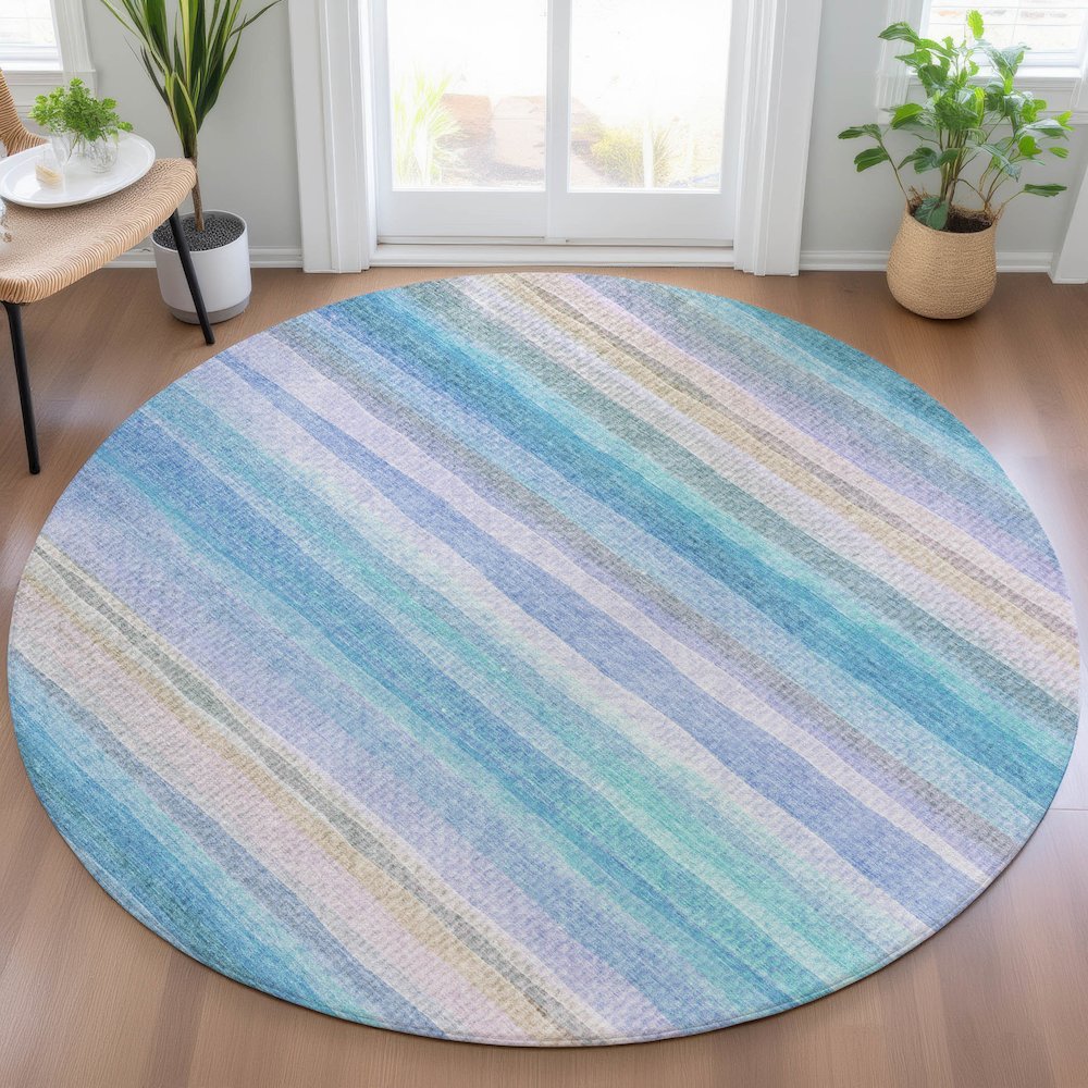 Machine Washable Indoor/Outdoor Chantille ACN2093 Aqua 8' x 8' Round Rug. Picture 5