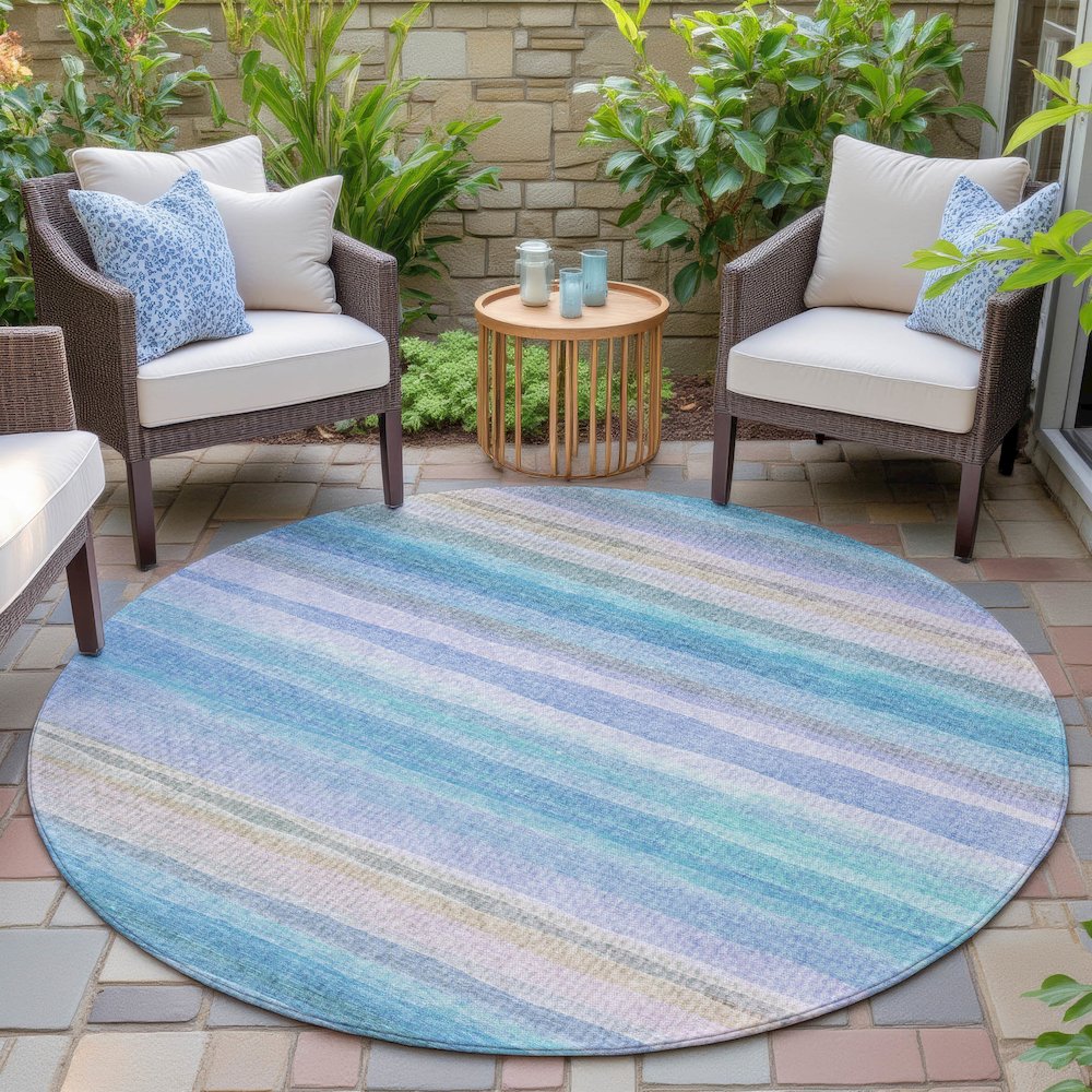 Machine Washable Indoor/Outdoor Chantille ACN2093 Aqua 8' x 8' Round Rug. Picture 6