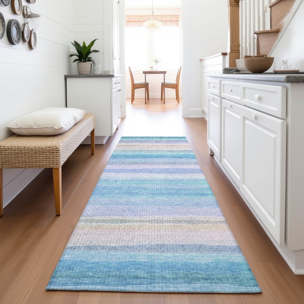 Machine Washable Indoor/Outdoor Chantille ACN2093 Aqua 2'3" x 7'6" Runner Rug. Picture 5