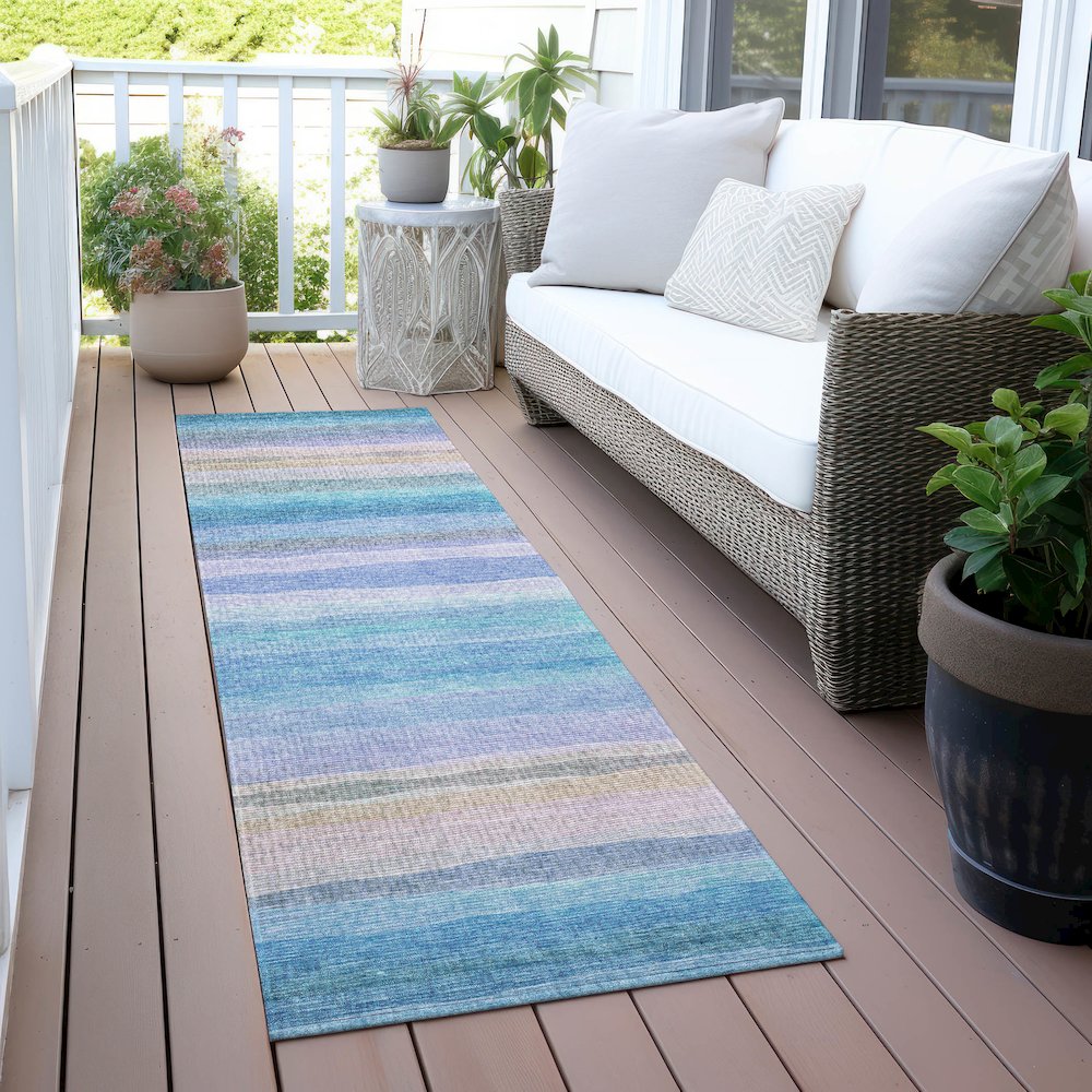 Machine Washable Indoor/Outdoor Chantille ACN2093 Aqua 2'3" x 7'6" Runner Rug. Picture 6