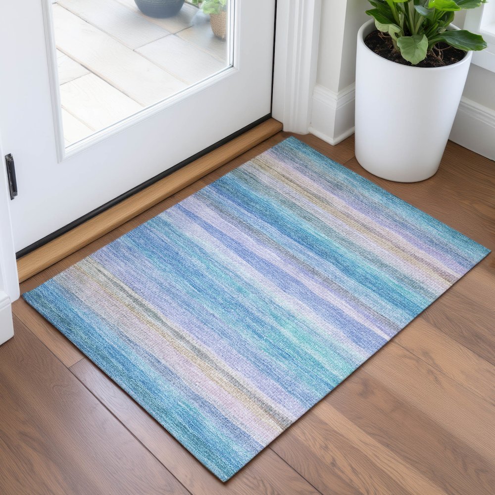 Machine Washable Indoor/Outdoor Chantille ACN2093 Aqua 1'8" x 2'6" Rug. Picture 5