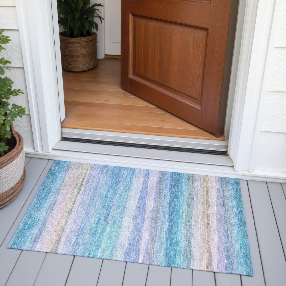 Machine Washable Indoor/Outdoor Chantille ACN2093 Aqua 1'8" x 2'6" Rug. Picture 6