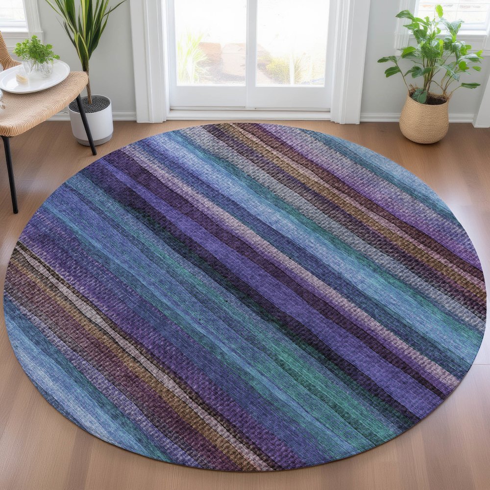Machine Washable Indoor/Outdoor Chantille ACN2093 Blue 8' x 8' Round Rug. Picture 5