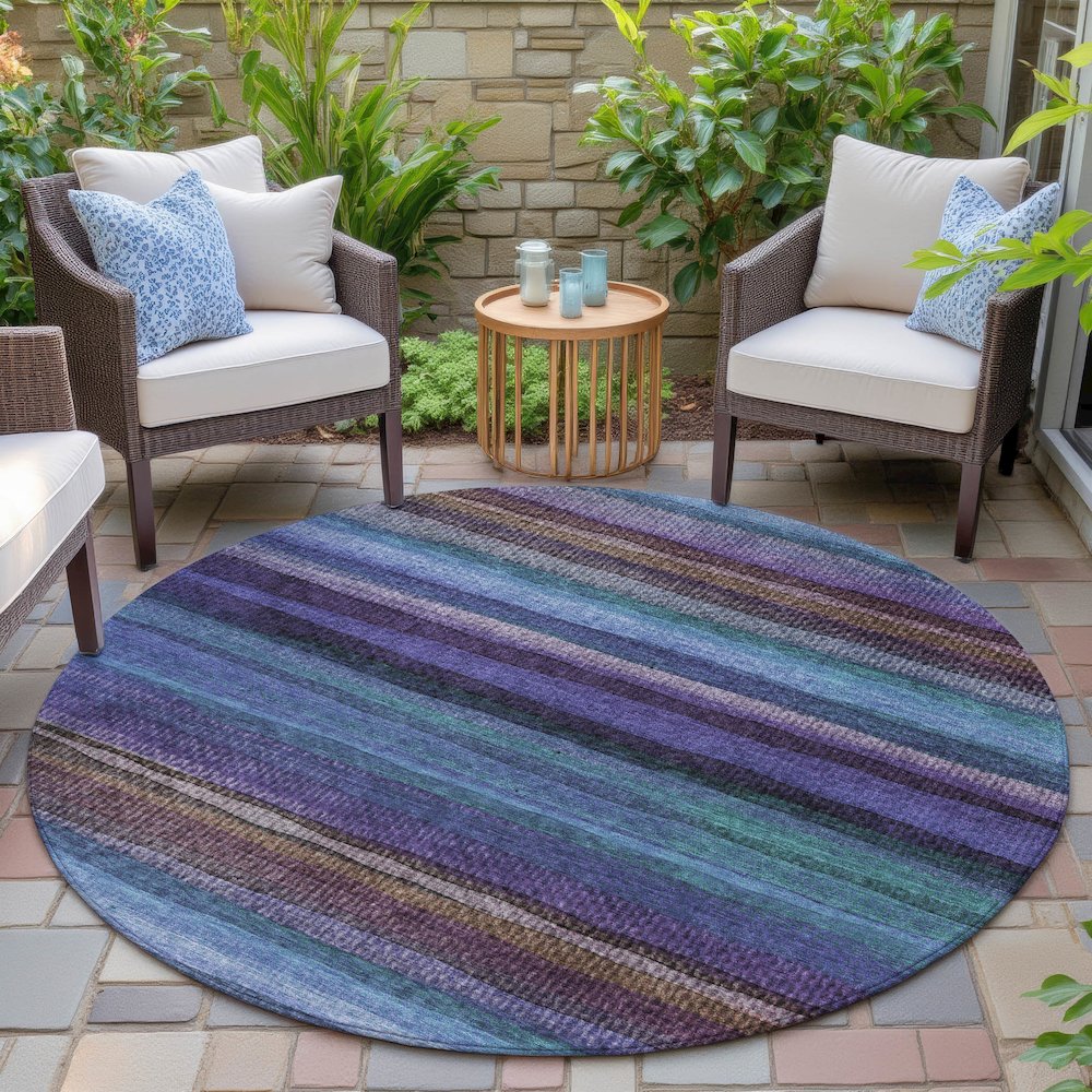 Machine Washable Indoor/Outdoor Chantille ACN2093 Blue 8' x 8' Round Rug. Picture 6