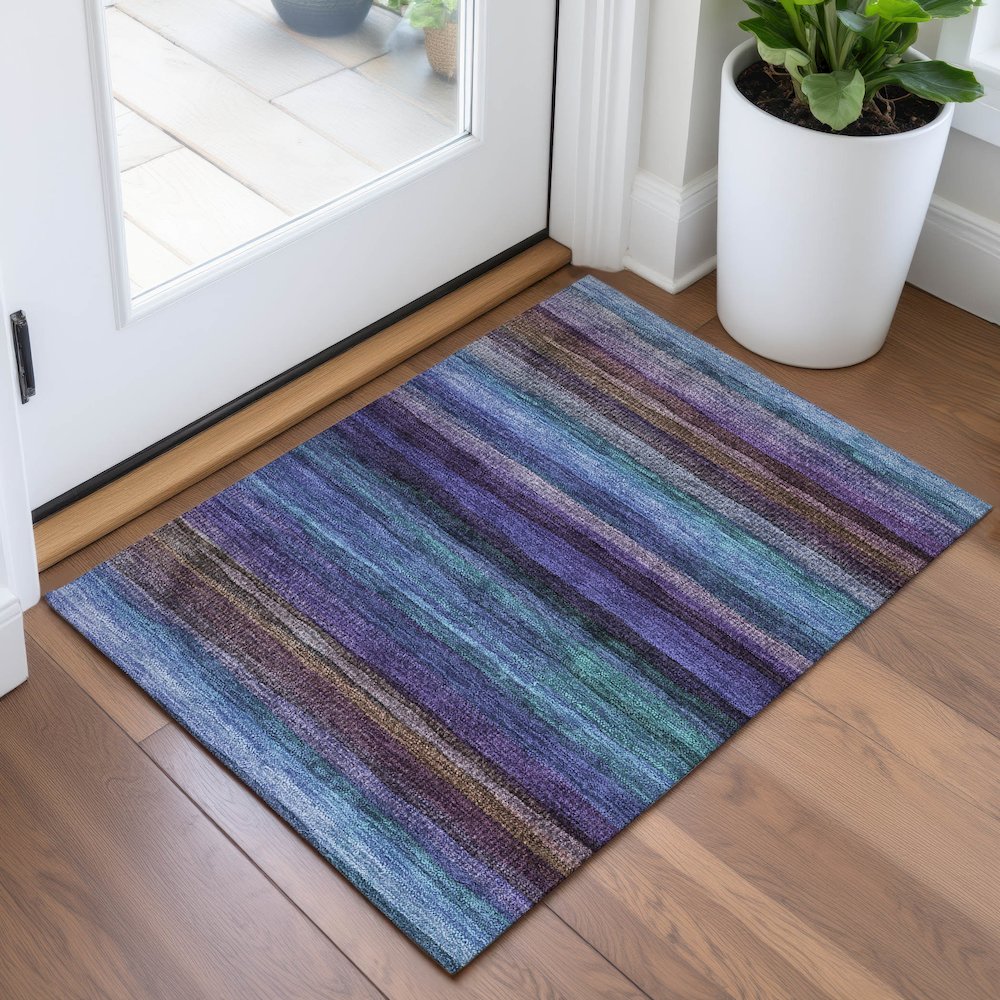 Machine Washable Indoor/Outdoor Chantille ACN2093 Blue 1'8" x 2'6" Rug. Picture 5