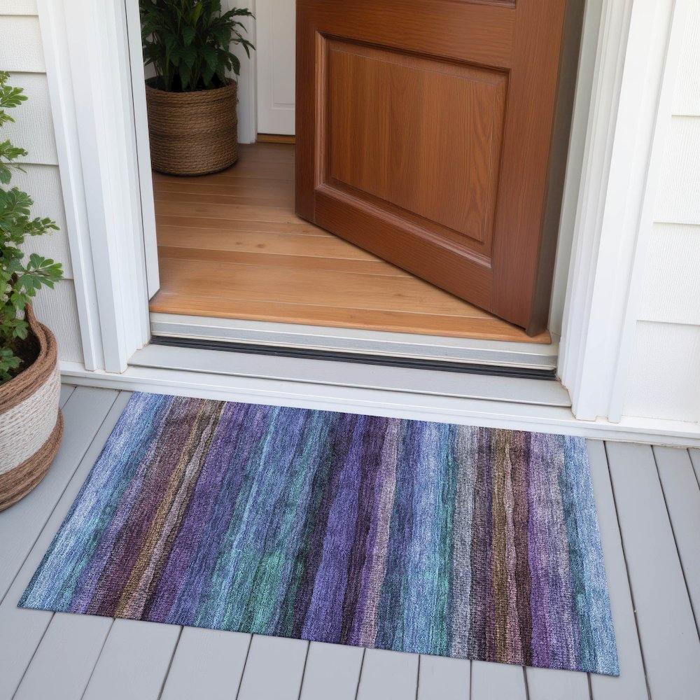 Machine Washable Indoor/Outdoor Chantille ACN2093 Blue 1'8" x 2'6" Rug. Picture 6