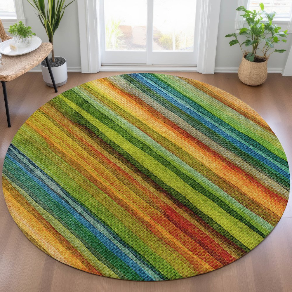 Machine Washable Indoor/Outdoor Chantille ACN2093 Green 8' x 8' Round Rug. Picture 5